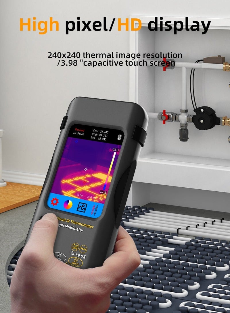 بي سايد كاميرا تصوير حراري محمولة بشاشة لمس، دقة 240×240، جهاز قياس حرارة عالي الدقة، جهاز حراري وملتيميتر 2 في 1 - Image 4